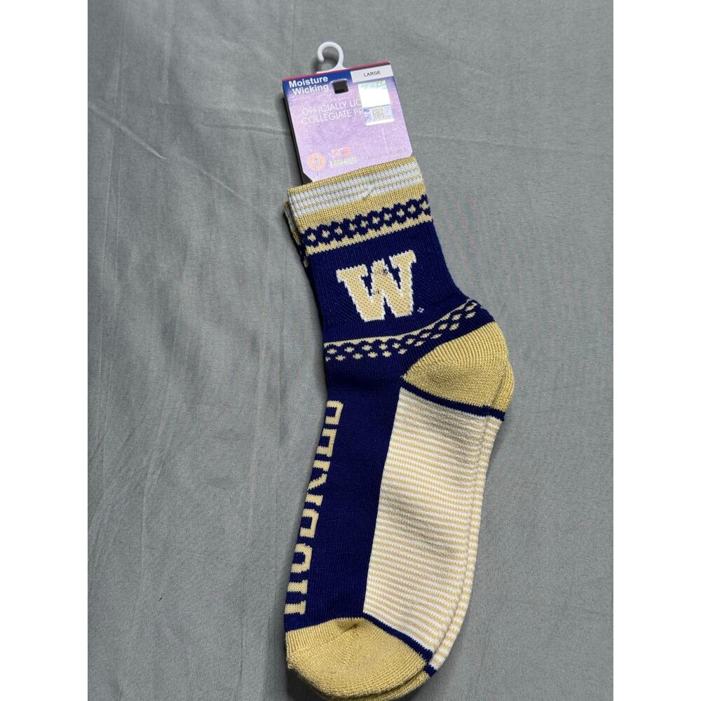Washington Huskies NCAA Purple Crew Socks - Large Size 10-13 NWT